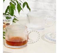 Dibor Set Of 2 Bella Perle Ribbed Glass Coffee Mug Clear Tea Cups 420Ml