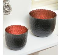 Dibor Set Of 2 Black And Copper Hammered Decoration Centrepiece Décor Tealight Christmas Candle Holder