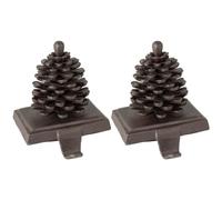 Dibor Set of 2 Cast Iron Christmas Stocking Holders Brown Pine Cone Stocking Hooks (J591)