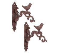 Dibor Set of 2 Cast Iron Ornate Scrolled Bird Topped Garden Basket Brackets in Brown | Size: 2 Pack Dibor Brown 2 Pack