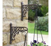 Dibor Set Of 2 Cast Iron Ornate Scrolled Wall Bracket Outdoor Basket Hanger Garden Hanging Basket Bracket