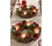 Dibor Set of 2 Christmas Roses 4 Table Centrepiece Christmas Decoration Candle Holders Tealight Holder 30cm in Red | Size: 2 Pack Dibor Red 2 Pack