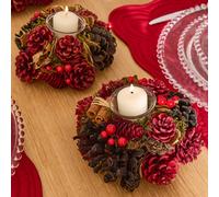 Dibor Set Of 2 Cinnamon Pine Tealight Xmas Table Decoration Centrepiece Christmas Décor Candle Holder