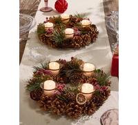Dibor Set of 2 Citrus Spice Round Table Centrepiece Christmas Decoration Candle Holders Tealight Holder 30cm in Brown | Size: 2 Pack Dibor Brown 2 Pack