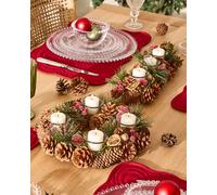 Dibor Set of 2 Citrus Spice Triple & Round Table Centrepiece Christmas Decoration Candle Holders Tealight Holders in Natural | Size: 2 Pack Dibor Natural 2 Pack