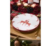 Dibor Set of 2 Cranberry Red Stag Christmas Dinner Plates Diam 27cm | Size: 2 Pack Dibor Red 2 Pack