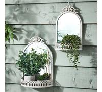 Dibor Set Of 2 Distressed Effect Vintage Style White Indoor Outdoor Wall Mounted Framed Mirrors