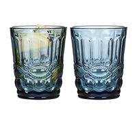 Dibor Set of 2 Embossed Blue Baroque 250ml Tumbler Drinking Glasses