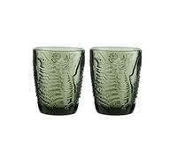 Dibor Set of 2 Embossed Green Fern 280ml Tumbler Drinking Glasses