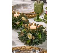Dibor Set of 2 Floral Green Table Decoration Candle Holders Dia16cm | Size: Small Dibor Green Small