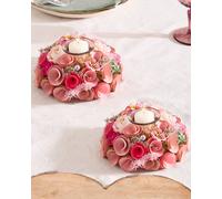 Dibor Set of 2 Floral Pink Table Decoration Candle Holders Dia16cm | Size: Small Dibor Pink Small