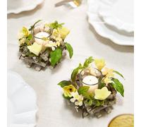 Dibor Set Of 2 Floral Yellow Table Decoration Christmas Candle Holders