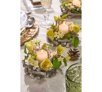 Dibor Set of 2 Floral Yellow Table Decoration Christmas Candle Holders Dia13cm | Size: Small Dibor Yellow Small