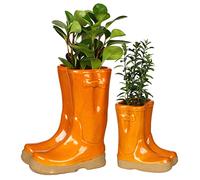 Dibor Set of 2 Flower Pot Planters - Small & Large Wellington Boot (Orange)
