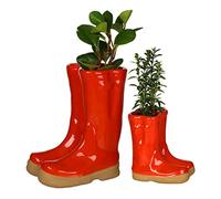Dibor Set of 2 Flower Pot Planters - Small & Large Wellington Boot (Red)