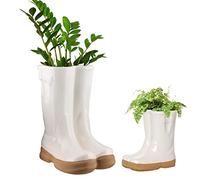 Dibor Set of 2 Flower Pot Planters - Small & Large Wellington Boot (White)