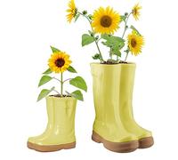 Dibor Set of 2 Flower Pot Planters - Small & Large Wellington Boot (Yellow)