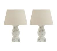 Dibor Set Of 2 French Country Distressed Effect Ceramic Pillar Vase Table Lamp With Linen Shade Bedside Table Lamp