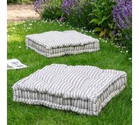 Dibor Set Of 2 Giant Grey Striped Outdoor Garden Chair Seat Pad Cushions L50Cm X W50Cm