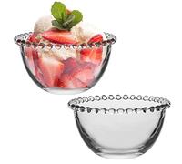 Dibor Set of 2 Glass Bowls Beaded Edge Dessert Breakfast Bowls Alfresco Dining Tableware