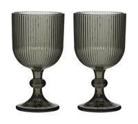 Dibor Set of 2 Grey/Black 360ml Tinted Embossed Wine Glass Goblets Alfresco Dining Glassware (DK48)