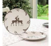 Dibor Set Of 2 Grey Stag Christmas Crockery Tableware Serving Dish, Christmas Dinner Plates Dia27Cm
