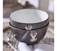 Dibor Set of 2 Grey Stag Stoneware Christmas Dinner Soup Bowls Dia14.5cm | Size: 2 Pack Dibor Grey 2 Pack