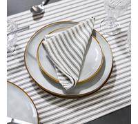 Dibor Set of 2 Grey Stripe Cotton Fabric Kitchen Linen Table Cloth Napkins Dibor Grey
