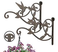Dibor Set of 2 Hanging Basket Brackets Cast Iron Wall Hooks (Hummingbird)