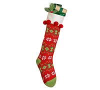 Dibor Set of 2 Knitted Red Fair Isle Pompom Xmas Decor Christmas Stockings | Size: 2 Pack Dibor Red 2 Pack