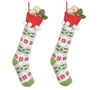Dibor Set of 2 Knitted White Fair Isle Pompom Xmas Gift Christmas Stockings | Size: 2 Pack Dibor White 2 Pack