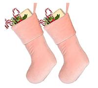 Dibor Set of 2 Large Pink Velvet Luxury Christmas Stockings - H48cm | Hanging Loop, Braided Cuff, Soft Touch Velvet