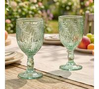 Dibor Set of 2 Laurier Green Embossed Leaf Drinking Glass Wine Goblets Festive Christmas Decor Glassware 320ml | Size: 2 Pack Dibor Green 2 Pack