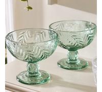 Dibor Set Of 2 Laurier Green Embossed Leaf Footed Bowls Festive Christmas Decor Glassware 320Ml