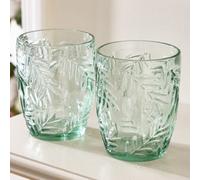 Dibor Set Of 2 Laurier Green Embossed Leaf Drinking Glass Short Tumblers Festive Christmas Decor Glassware 320Ml