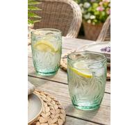 Dibor Set Of 2 Laurier Green Embossed Leaf Drinking Glass Short Tumblers Festive Christmas Decor Glassware 320Ml