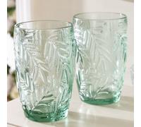 Dibor Set of 2 Laurier Green Embossed Leaf Drinking Glass Tall Tumblers Festive Christmas Decor Glassware 380ml | Size: 2 Pack Dibor Green 2 Pack