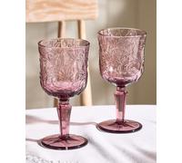 Dibor Set of 2 Luxury Embossed Pink Drinking Glass Wine Goblets Festive Christmas Decor Glassware 270ml | Size: 2 Pack Dibor Pink 2 Pack