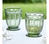 Dibor Set Of 2 Luxury Green Embossed Short Whiskey Glass Tumblers Spring Summer Wine Goblets 290Ml