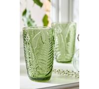 Dibor Set Of 2 Luxury Green Leaf Embossed Tall Highball Drinking Glass Tumblers 350Ml