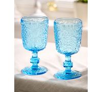 Dibor Set of 2 Luxury Spring Summer Bright Blue Drinking Glass Wine Goblets Wedding Gift 300ml | Size: 2 Pack Dibor Blue 2 Pack