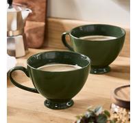 Dibor Set Of 2 Montmartre Large Olive Green Ceramic Christmas Tea Cups Coffee Mugs H9.7Cm X Dia13.5Cm