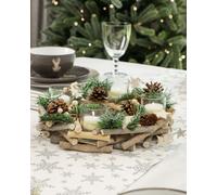 Dibor Set of 2 Nordic Wreath Tealight Xmas Table Decoration Centrepiece Christmas Décor Candle Holders 30cm in Natural | Size: 2 Pack Dibor Natural 2 Pack