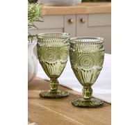 Dibor Set of 2 Palmas Green Embossed Drinking Glass Wine Goblets Festive Christmas Decor Glassware 300ml | Size: 2 Pack Dibor Green 2 Pack