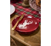 Dibor Set of 2 Red Christmas Stag Side Plates Ceramic Dessert Plates Dia 21cm | Size: 2 Pack Dibor Red 2 Pack
