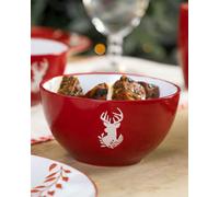 Dibor Set of 2 Red Stag Christmas Dinnerware Stoneware Bowls Dia14.5cm | Size: 2 Pack Dibor Red 2 Pack