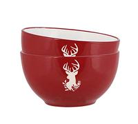 Dibor Set of 2 Red & White Reindeer Tea Coffee Stoneware Breakfast Bowls
