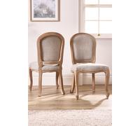 Dibor Set of 2 Rustic Vintage Loire Linen Solid Wood Frame Home Furniture Dining Chairs in Grey Dibor Grey
