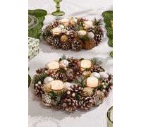 Dibor Set of 2 Silver Round Table Centrepiece Christmas Decoration Candle Holders Tealight Holder 30cm in White | Size: 2 Pack Dibor White 2 Pack