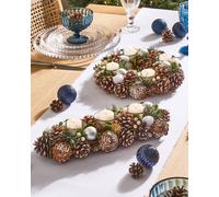 Dibor Set of 2 Silver Triple & Round Table Centrepiece Christmas Decoration Candle Holders Tealight Holders in Grey | Size: 2 Pack Dibor Grey 2 Pack